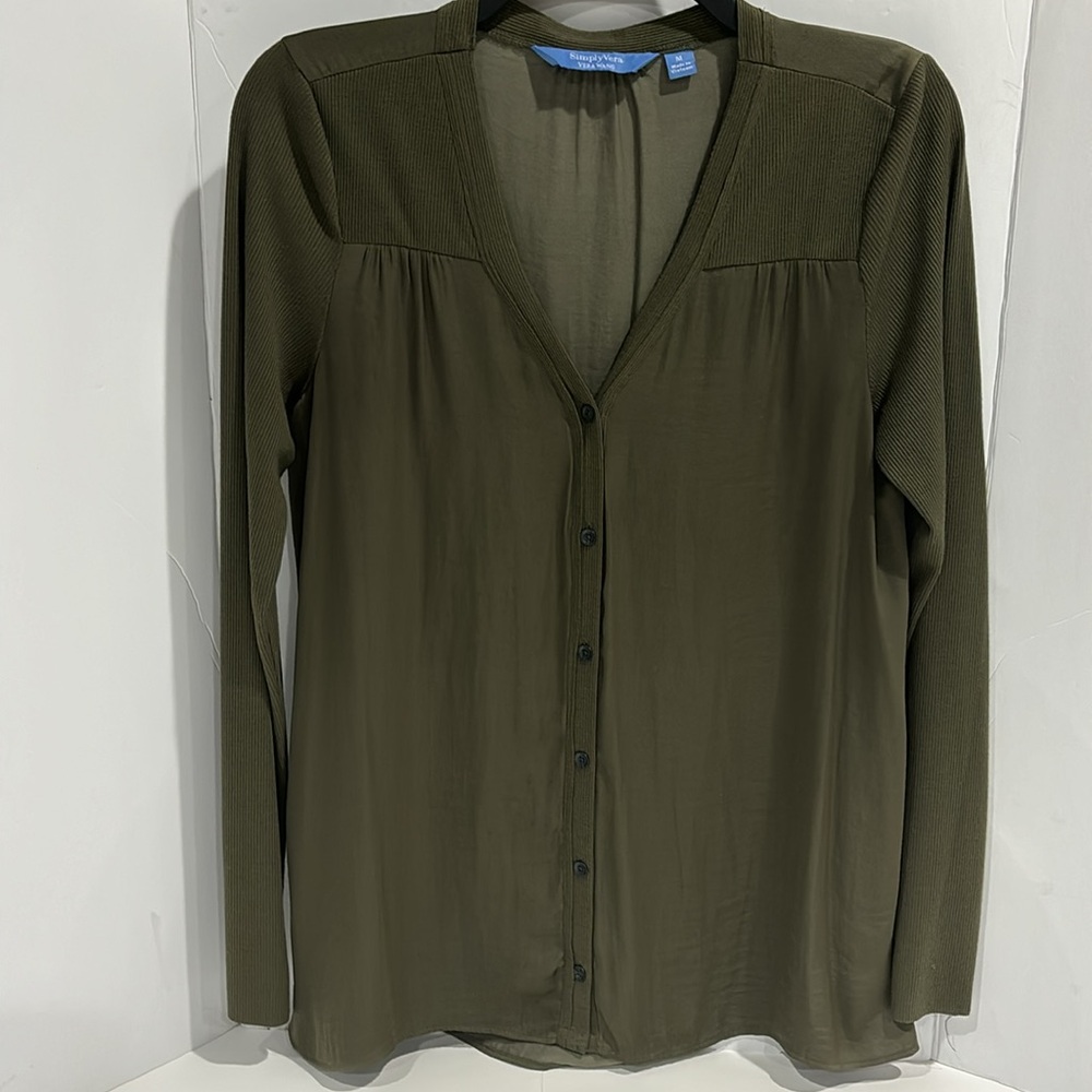 Simply Vera Vera Wang V-Neck Long Sleeve Mixed Fabric Silky Feel Tunic Blouse